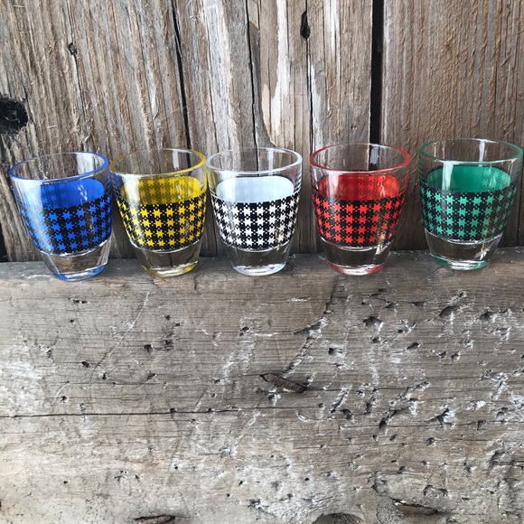 Mid Century Plaid Shot Glasses from France